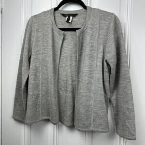 BCBG Maxazria Sweater Womens Medium Gray Wool Merino Open Front Cardigan